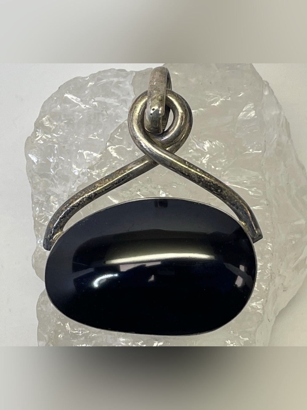 Mexico 925 Sterling Chunky Oval Black Onyx Pendant 19.5g